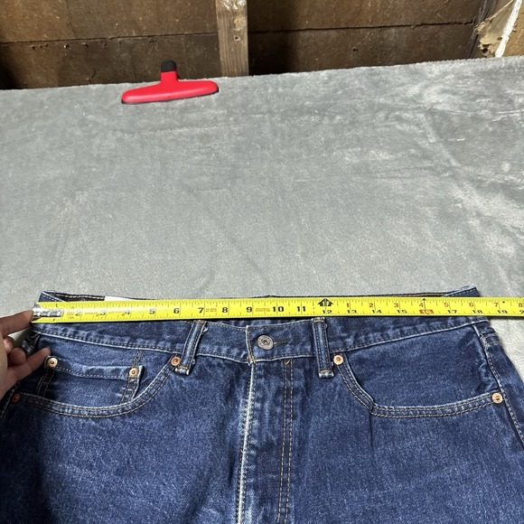 Levis 505 Jeans Mens 36x30 (36x23.5) Blue Straight Leg Denim Classic Medium Wash - Picture 9 of 12